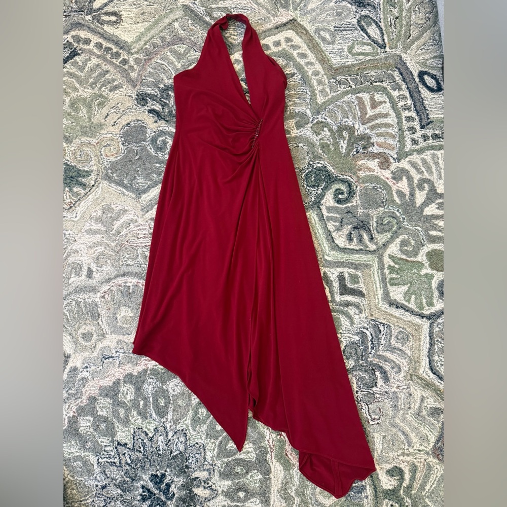 Vintage Laundry by Shelli Segal Red Halter V Cross Front Asymmetrical Dress 2 XS